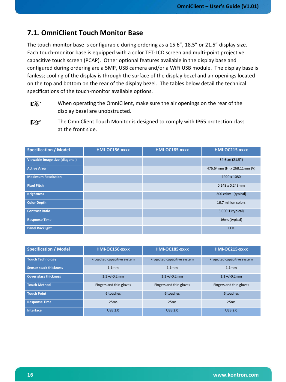 Omniclient touch monitor base, Omniclient – user’s guide (v1.01) | Kontron OmniClient User Manual | Page 17 / 54