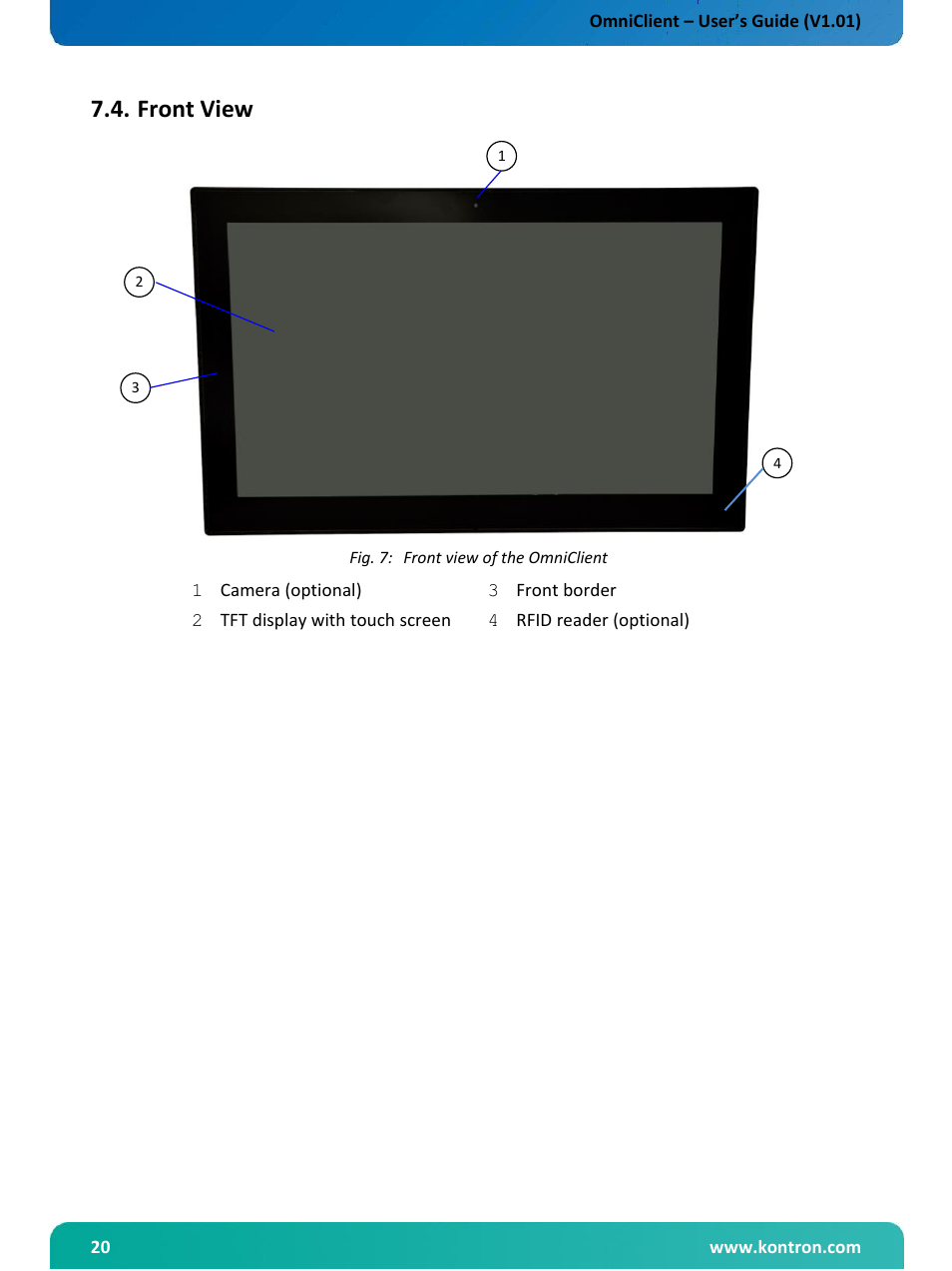 Front view, Fig. 7: front view of the omniclient | Kontron OmniClient User Manual | Page 21 / 54