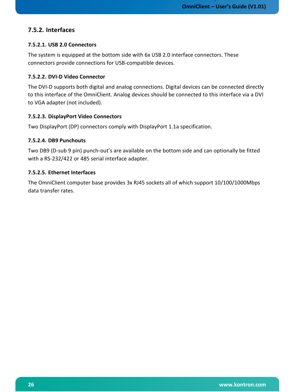 Interfaces | Kontron OmniClient User Manual | Page 27 / 54