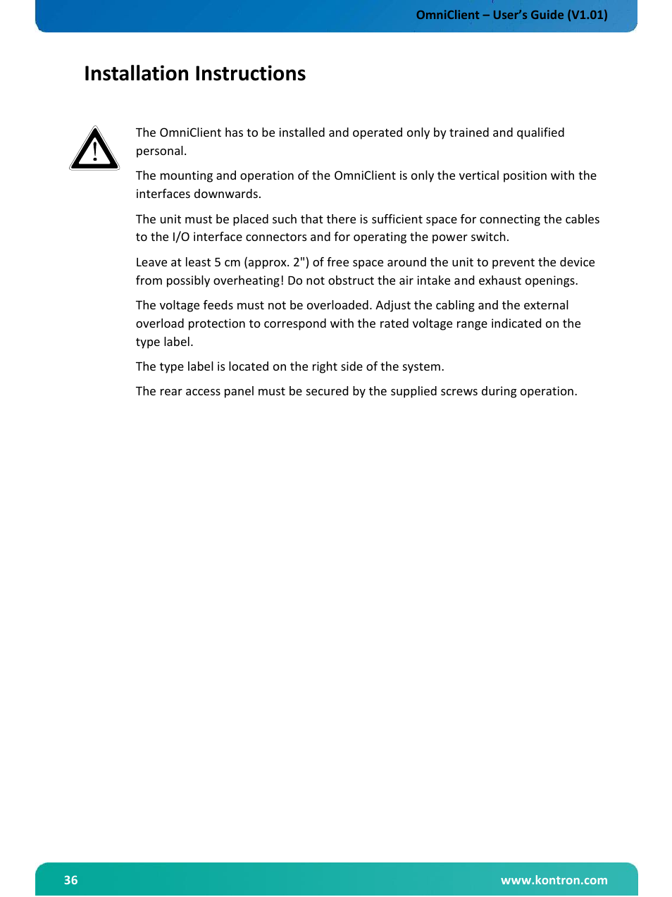 Installation instructions | Kontron OmniClient User Manual | Page 37 / 54