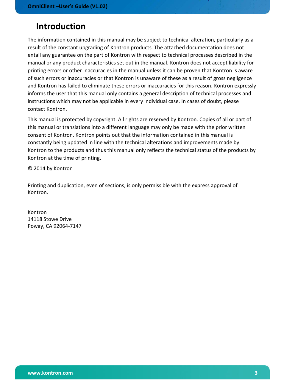 Introduction | Kontron OmniClient User Manual | Page 4 / 54