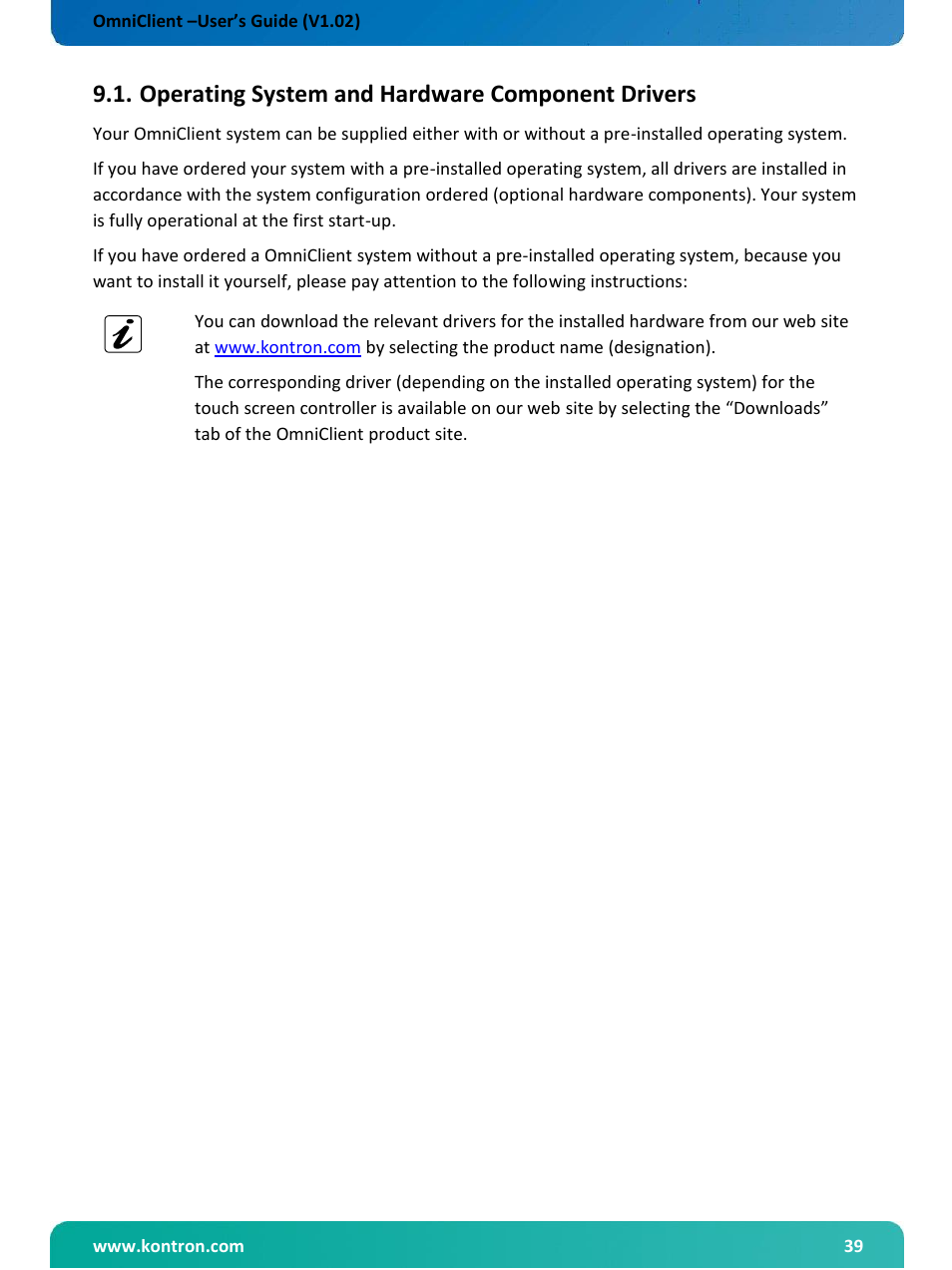 Operating system and hardware component drivers | Kontron OmniClient User Manual | Page 40 / 54