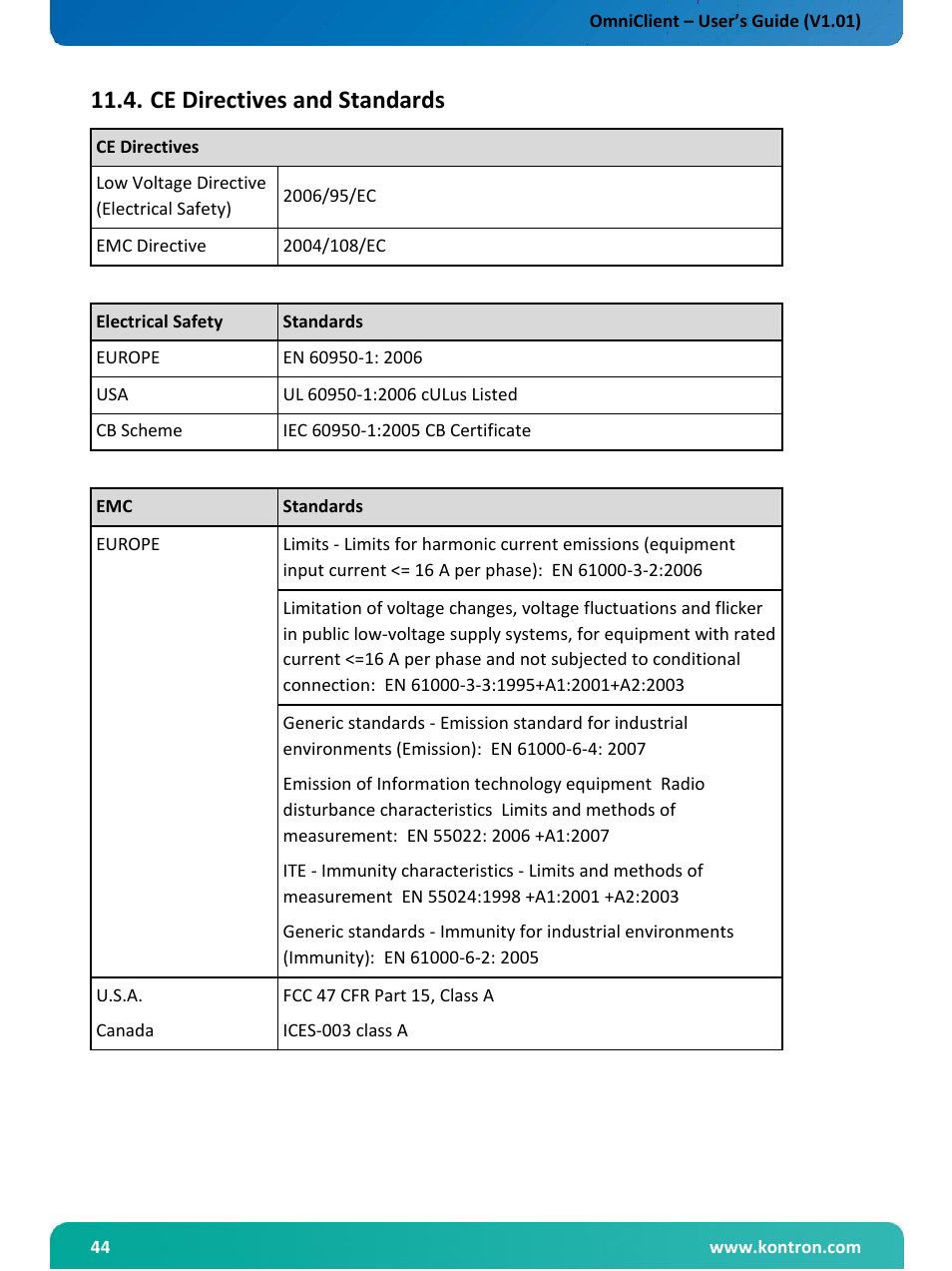 Ce directives and standards | Kontron OmniClient User Manual | Page 45 / 54