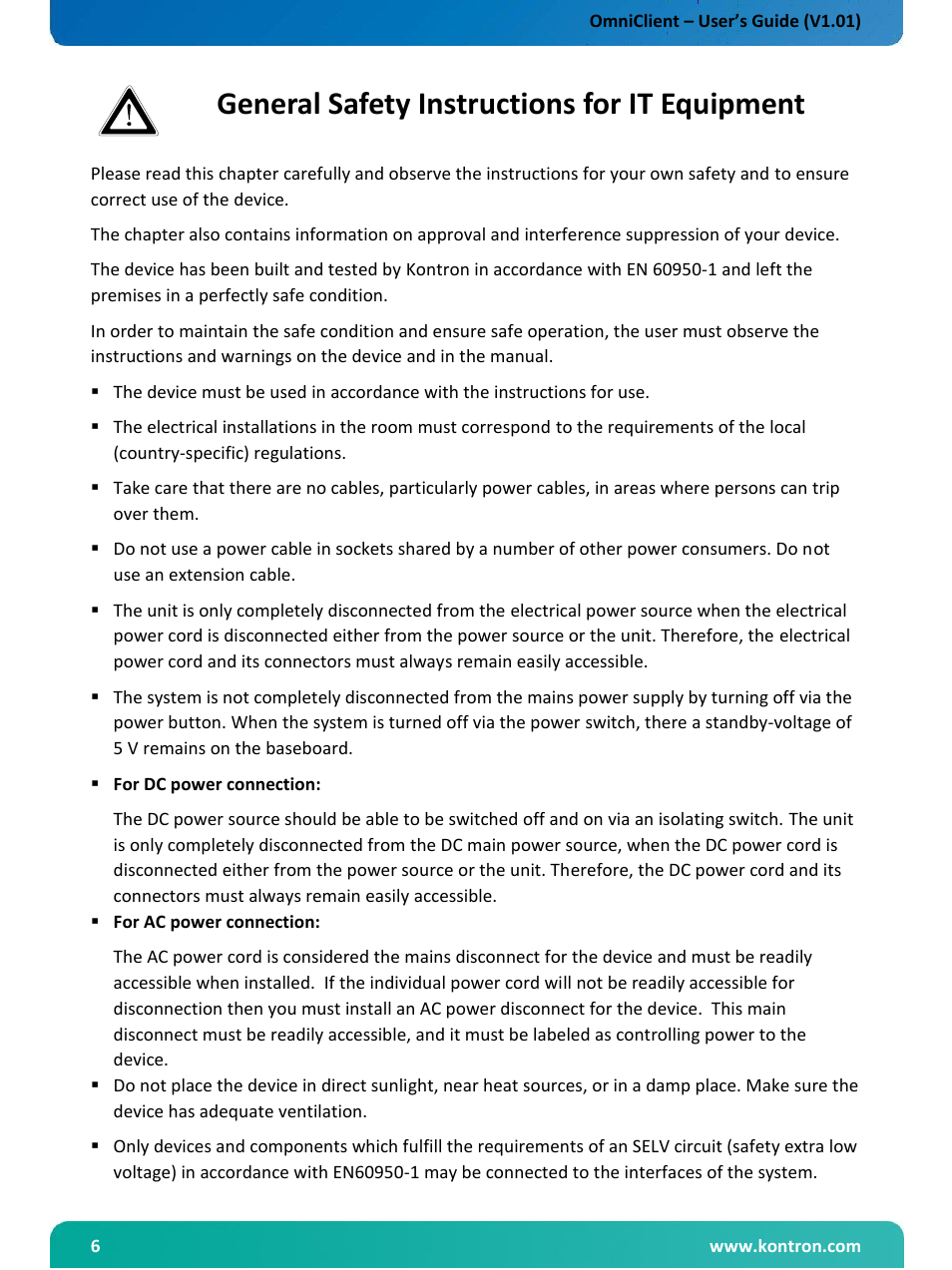 General safety instructions for it equipment | Kontron OmniClient User Manual | Page 7 / 54