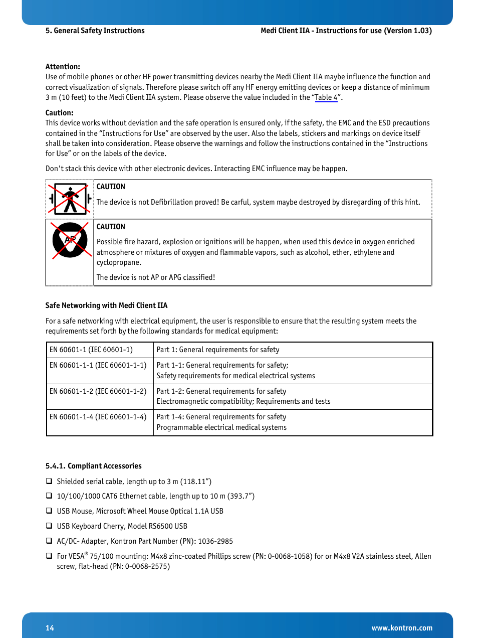 Compliant accessories, 1 “compliant accessories | Kontron Medi Client IIA 104 (EOL) User Manual | Page 16 / 51