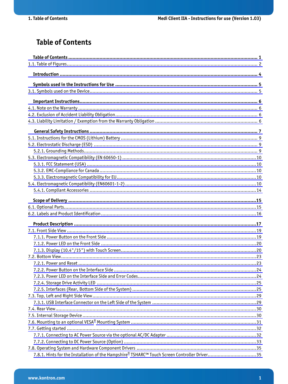 Kontron Medi Client IIA 104 (EOL) User Manual | Page 3 / 51