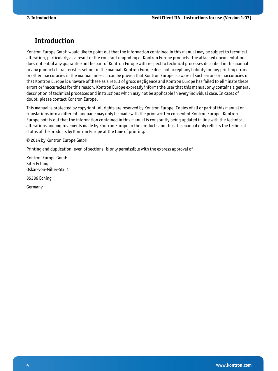 Introduction | Kontron Medi Client IIA 104 (EOL) User Manual | Page 6 / 51