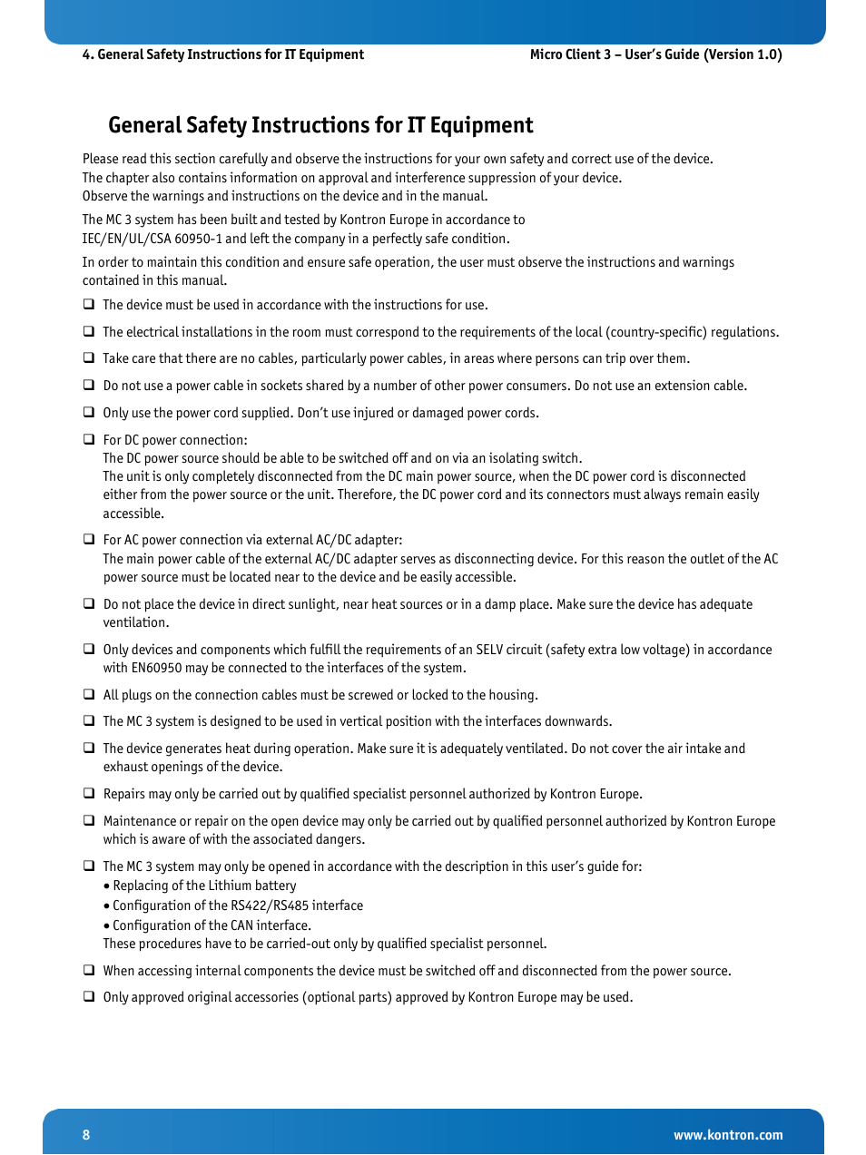 General safety instructions for it equipment | Kontron Micro Client 3 104 User Manual | Page 10 / 63