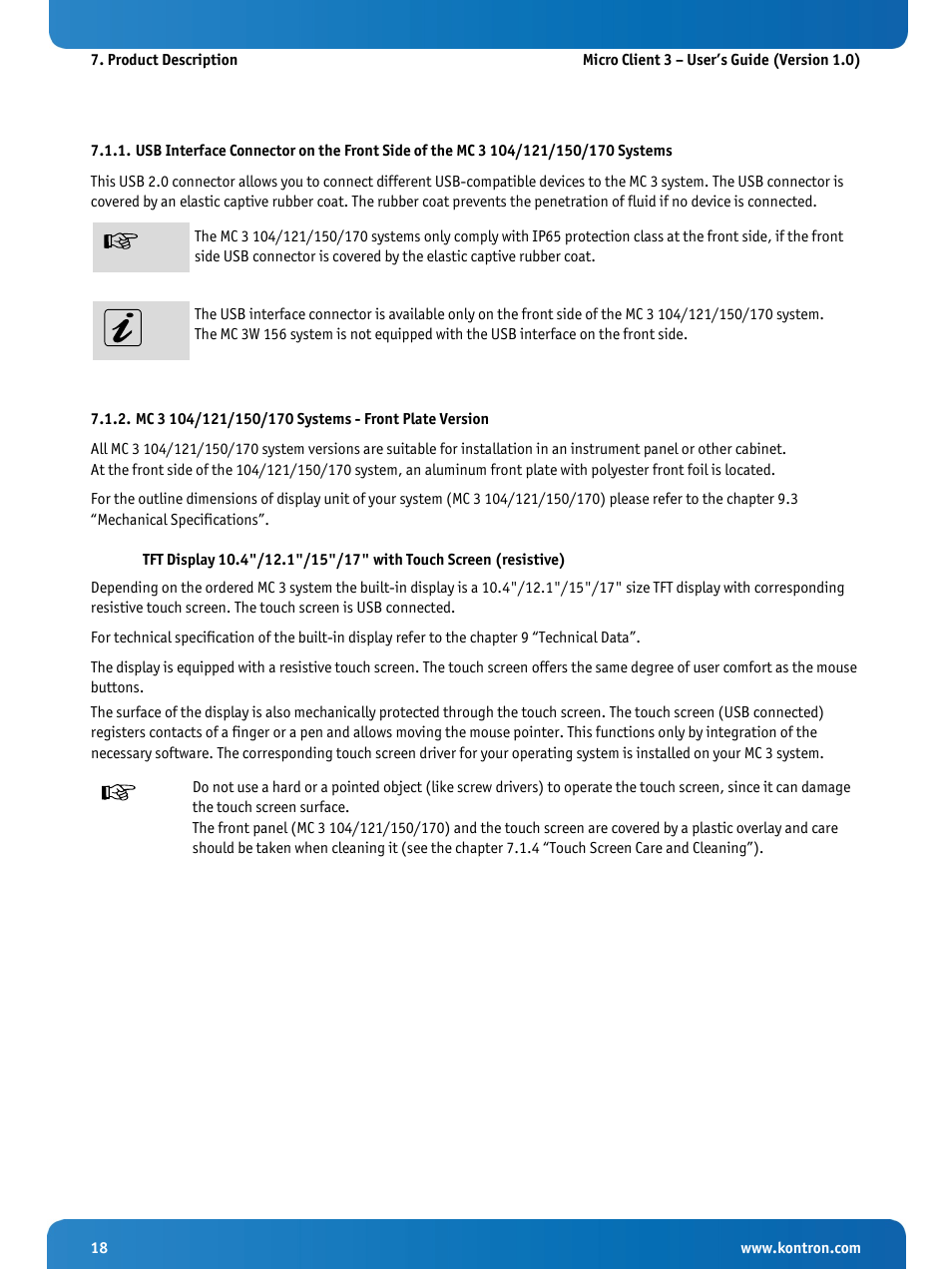 Mc 3 104/121/150/170 systems - front plate version | Kontron Micro Client 3 104 User Manual | Page 20 / 63