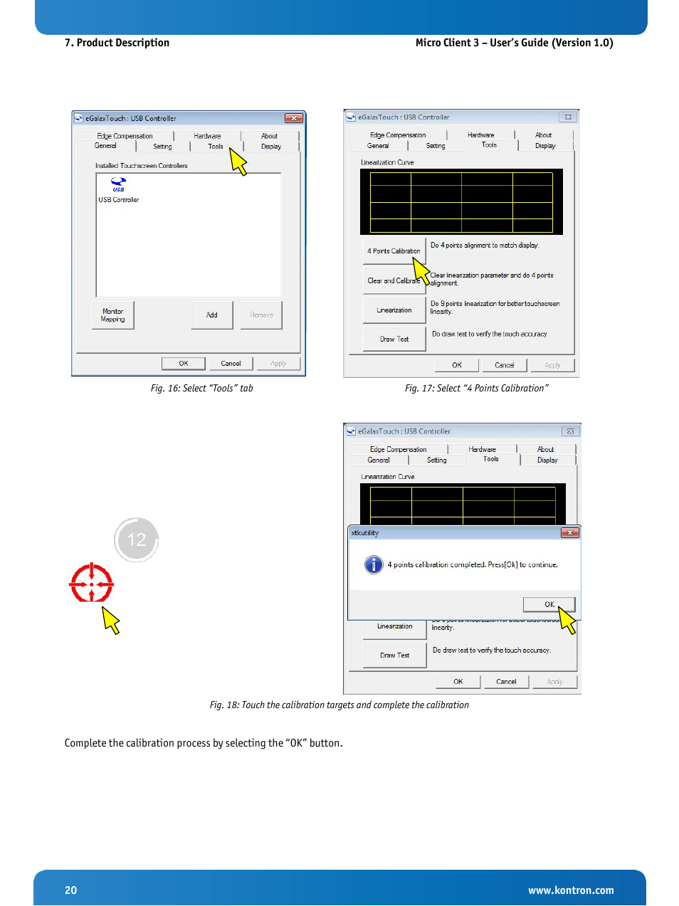Fig. 16: select “tools” tab, Fig. 17: select “4 points calibration | Kontron Micro Client 3 104 User Manual | Page 22 / 63