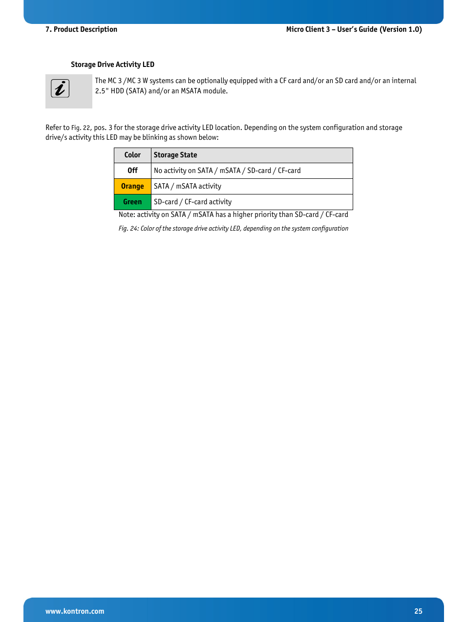 Storage drive activity led | Kontron Micro Client 3 104 User Manual | Page 27 / 63