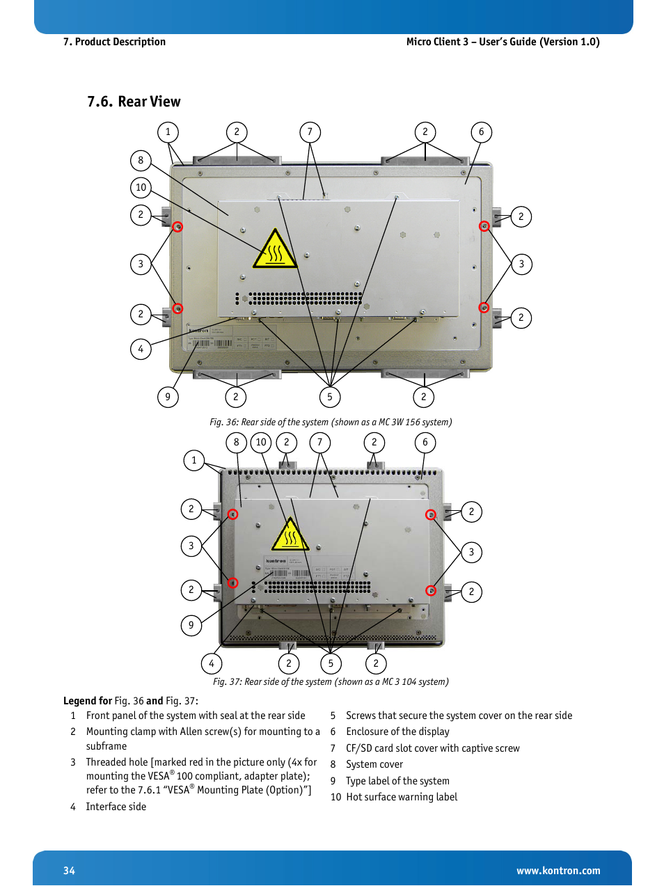 Rear view | Kontron Micro Client 3 104 User Manual | Page 36 / 63