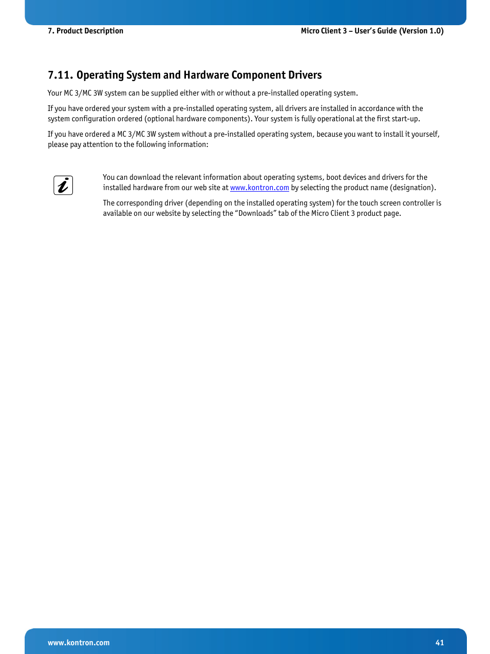 Operating system and hardware component drivers | Kontron Micro Client 3 104 User Manual | Page 43 / 63