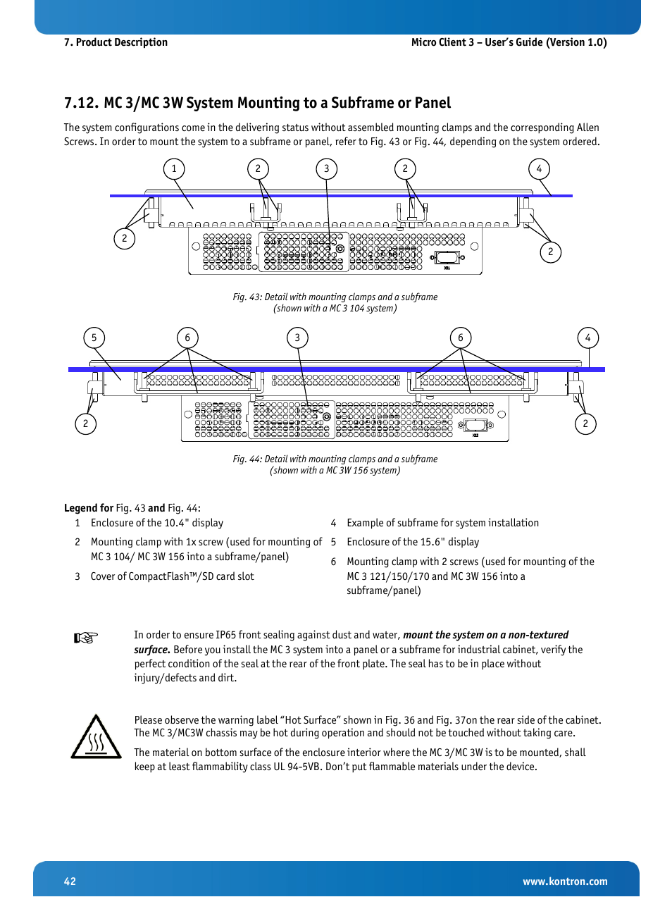 Mc 3/mc 3w system mounting to a subframe or panel | Kontron Micro Client 3 104 User Manual | Page 44 / 63