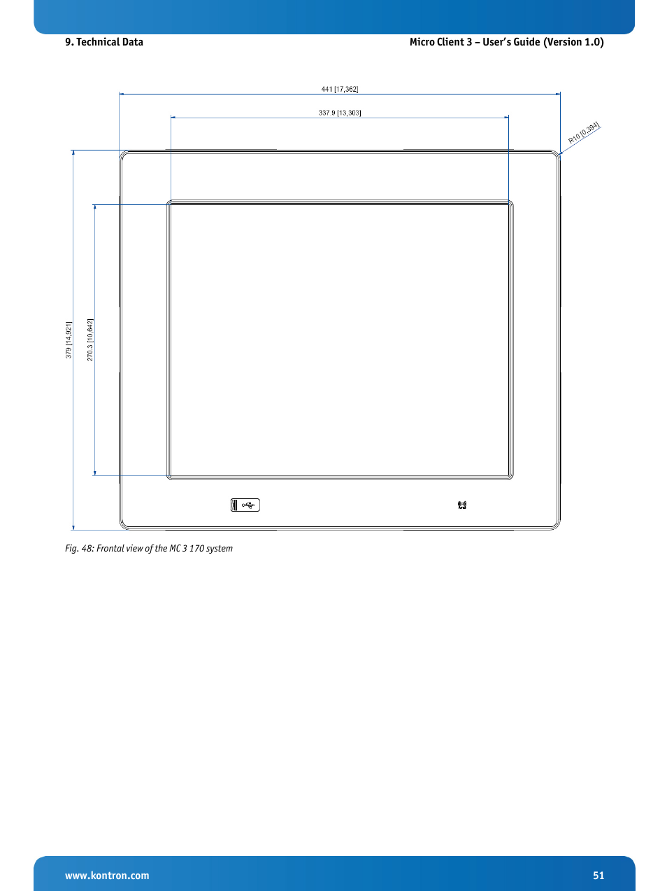Fig. 48: frontal view of the mc 3 170 system | Kontron Micro Client 3 104 User Manual | Page 53 / 63