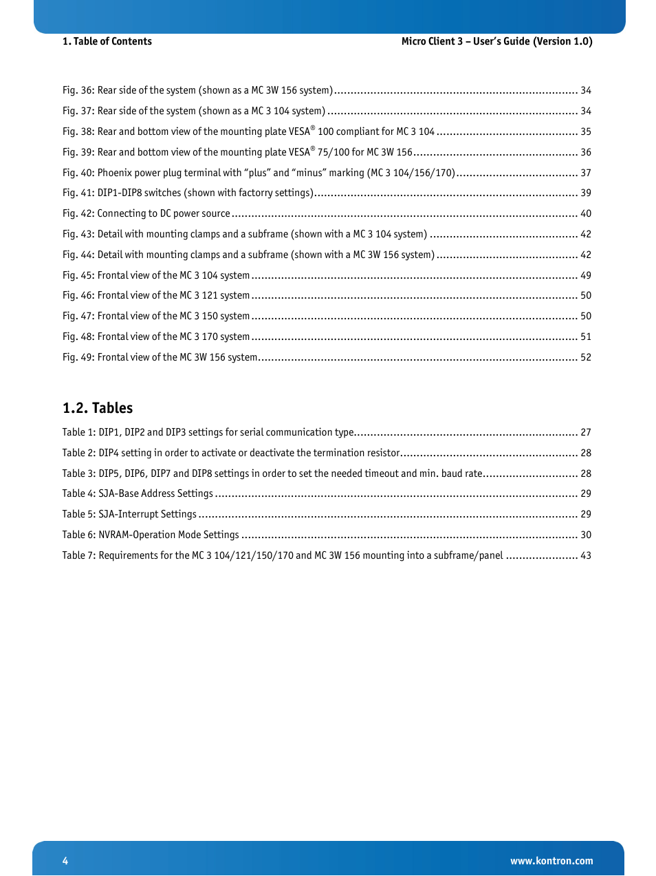 Tables | Kontron Micro Client 3 104 User Manual | Page 6 / 63