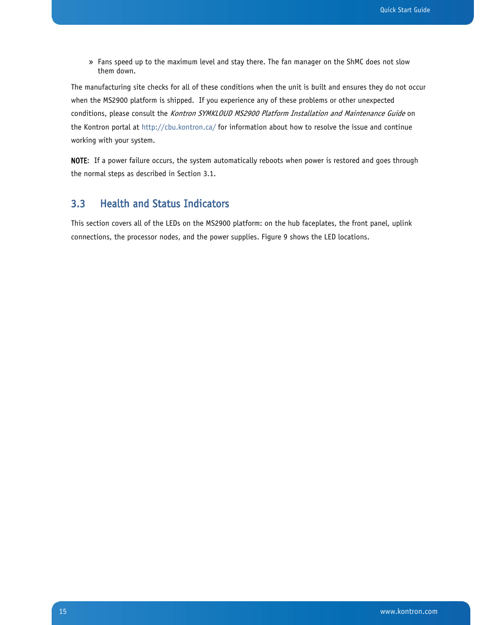 Health and status indicators, 3 health and status indicators | Kontron SYMKLOUD MS2900 Web User Manual | Page 15 / 36