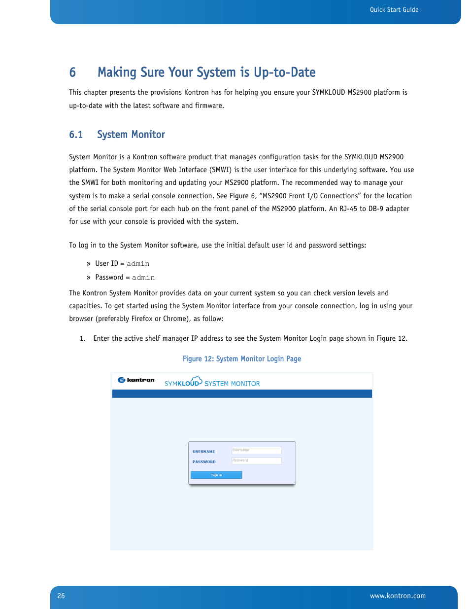 Making sure your system is up-to-date, System monitor, Ction ‚system monitor | Ion ‚system monitor, 6making sure your system is up-to-date, 1 system monitor | Kontron SYMKLOUD MS2900 Web User Manual | Page 26 / 36