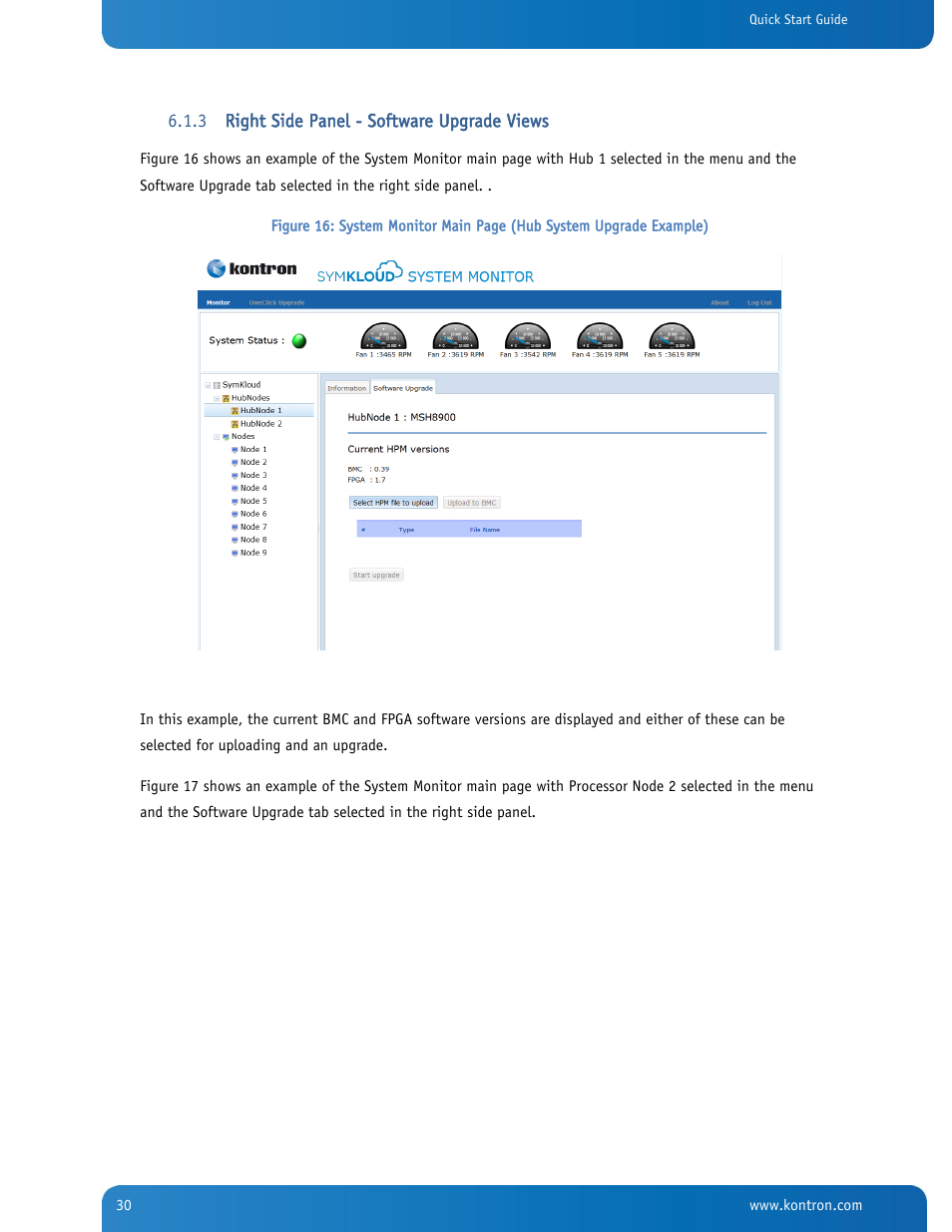 Right side panel - software upgrade views | Kontron SYMKLOUD MS2900 Web User Manual | Page 30 / 36