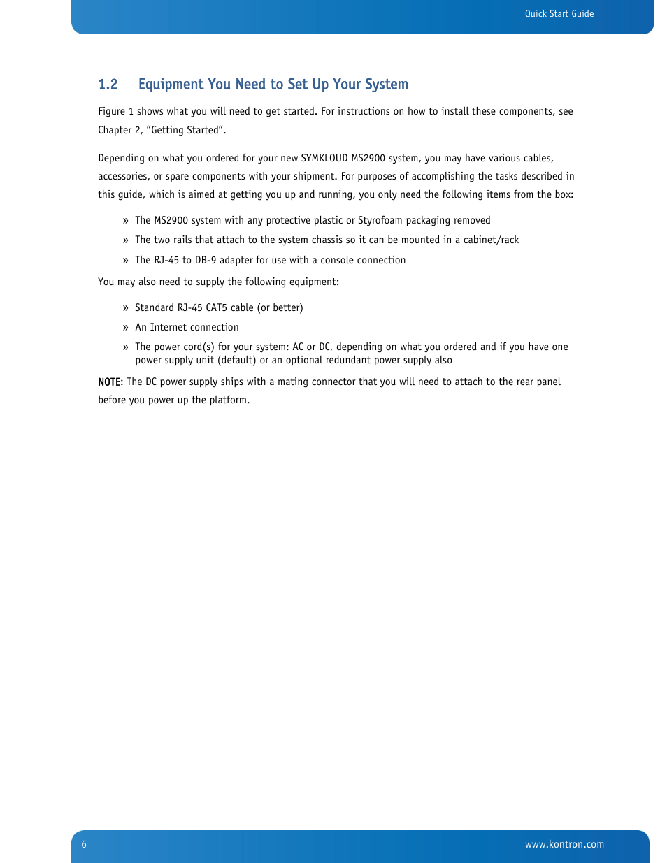 Equipment you need to set up your system, 2 equipment you need to set up your system | Kontron SYMKLOUD MS2900 Web User Manual | Page 6 / 36