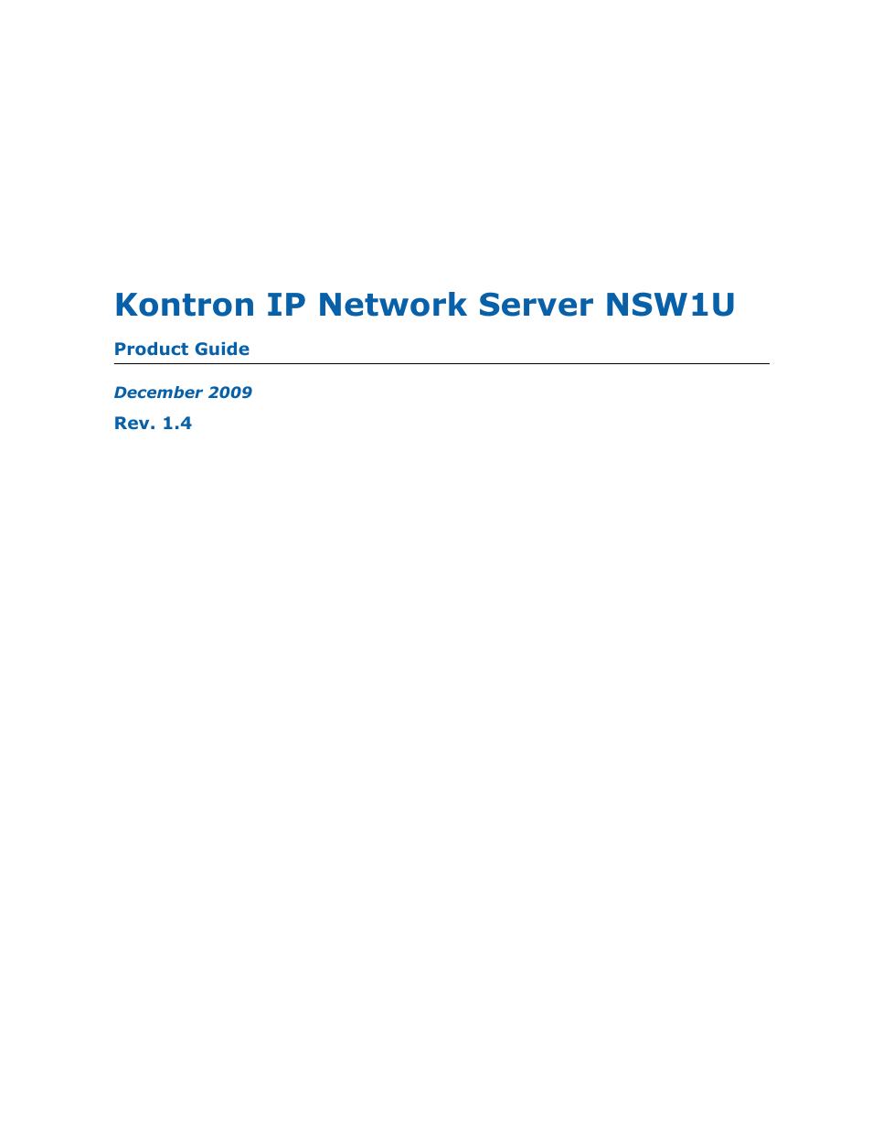 Kontron NSW1U IP Network Server User Manual | 110 pages