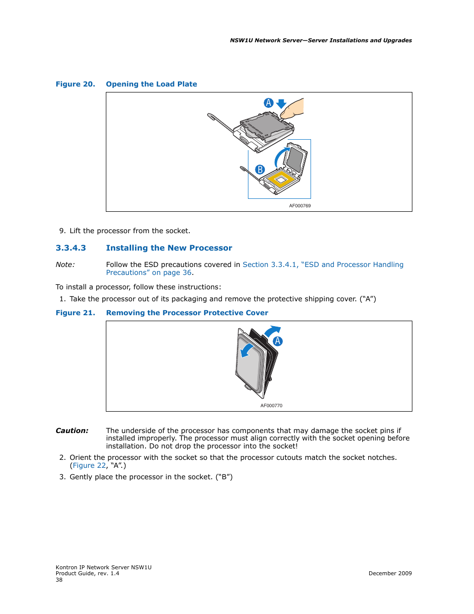 3 installing the new processor, Installing the new processor | Kontron NSW1U IP Network Server User Manual | Page 38 / 110