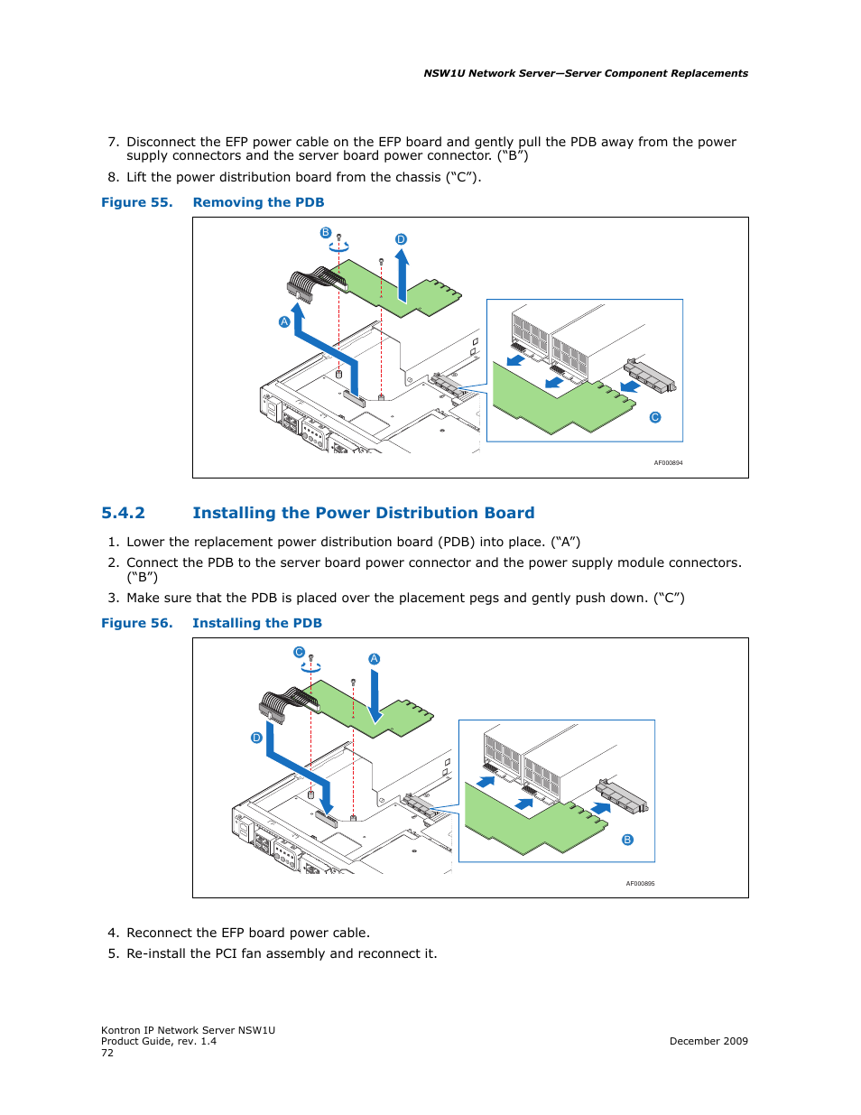 2 installing the power distribution board, Installing the power distribution board | Kontron NSW1U IP Network Server User Manual | Page 72 / 110