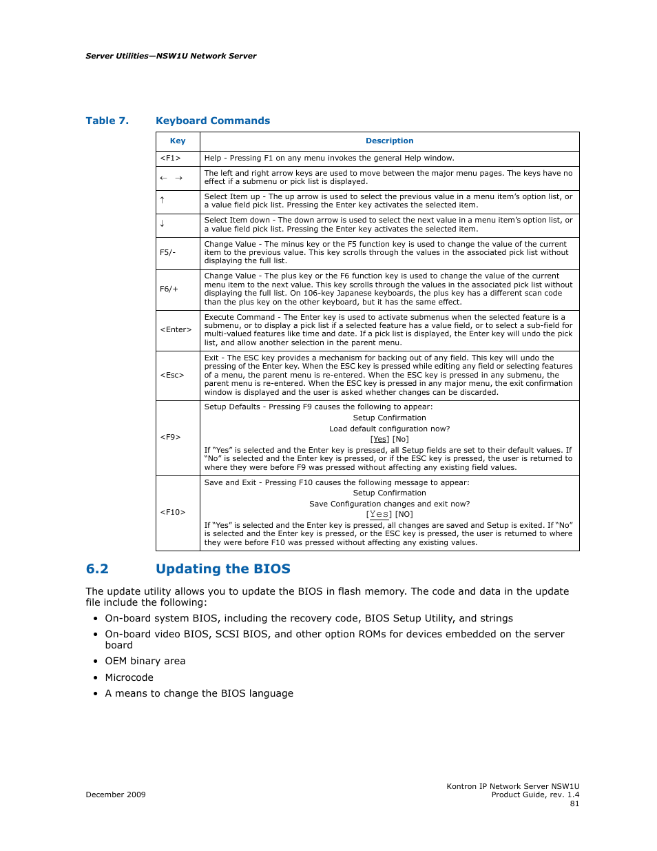 2 updating the bios, Updating the bios | Kontron NSW1U IP Network Server User Manual | Page 81 / 110