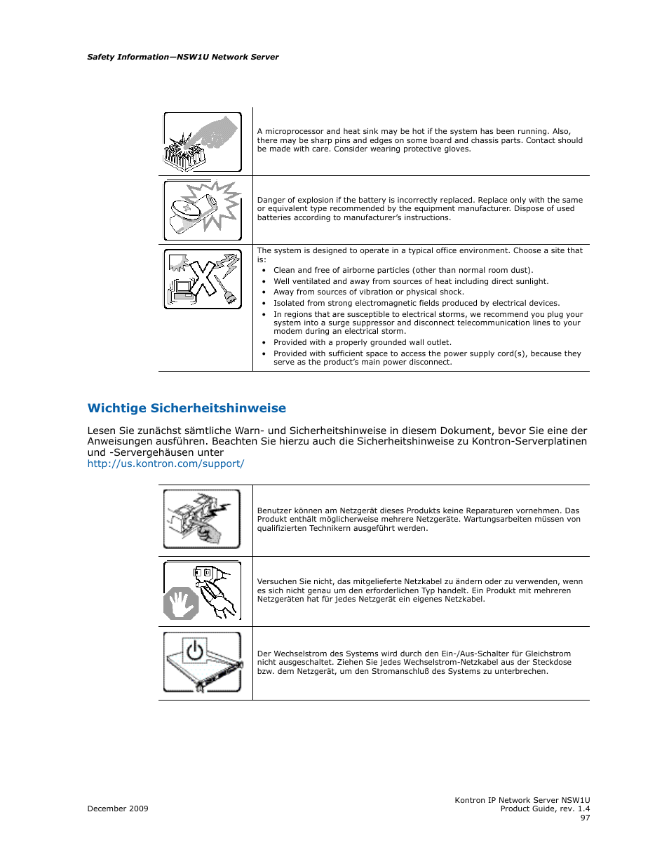 Wichtige sicherheitshinweise | Kontron NSW1U IP Network Server User Manual | Page 97 / 110