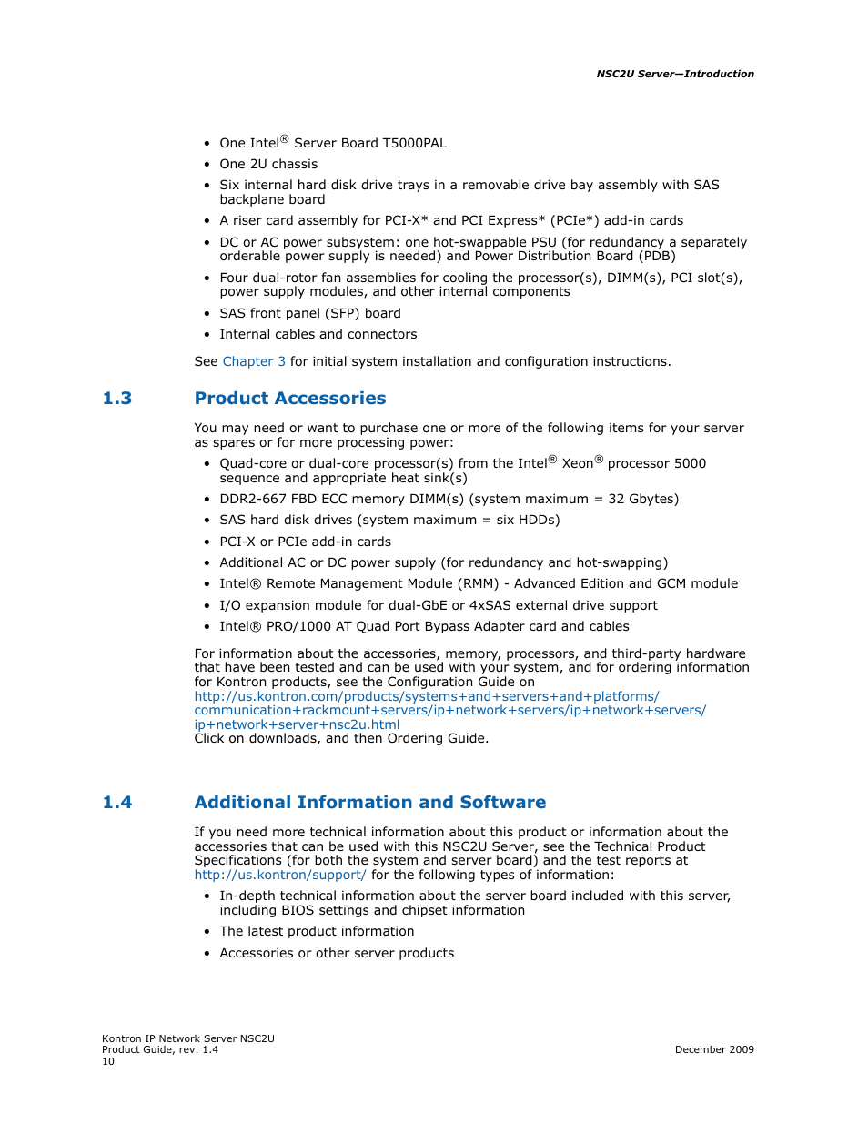 3 product accessories, 4 additional information and software, Product accessories | Additional information and software | Kontron NSC2U IP Network Server User Manual | Page 10 / 152