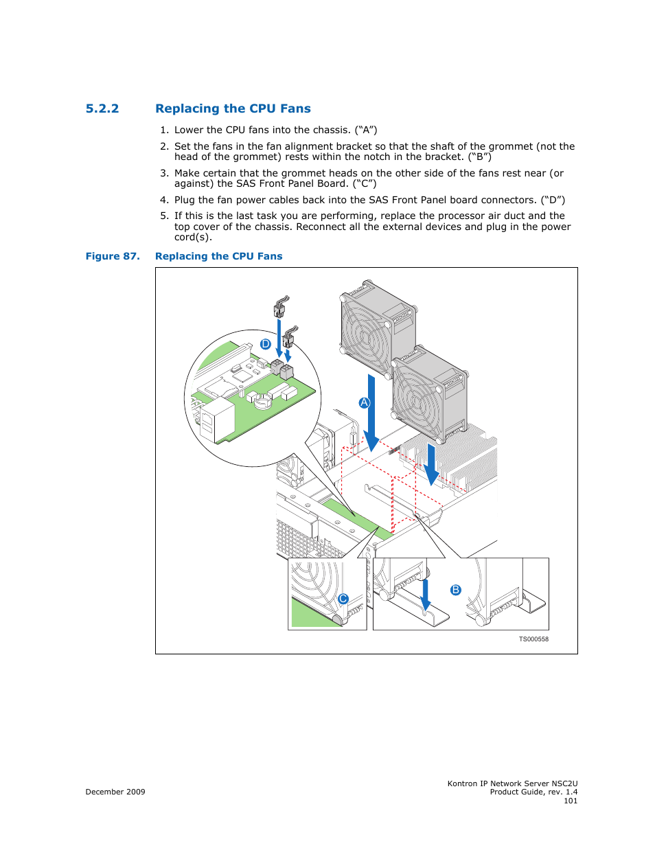 2 replacing the cpu fans, Replacing the cpu fans | Kontron NSC2U IP Network Server User Manual | Page 101 / 152