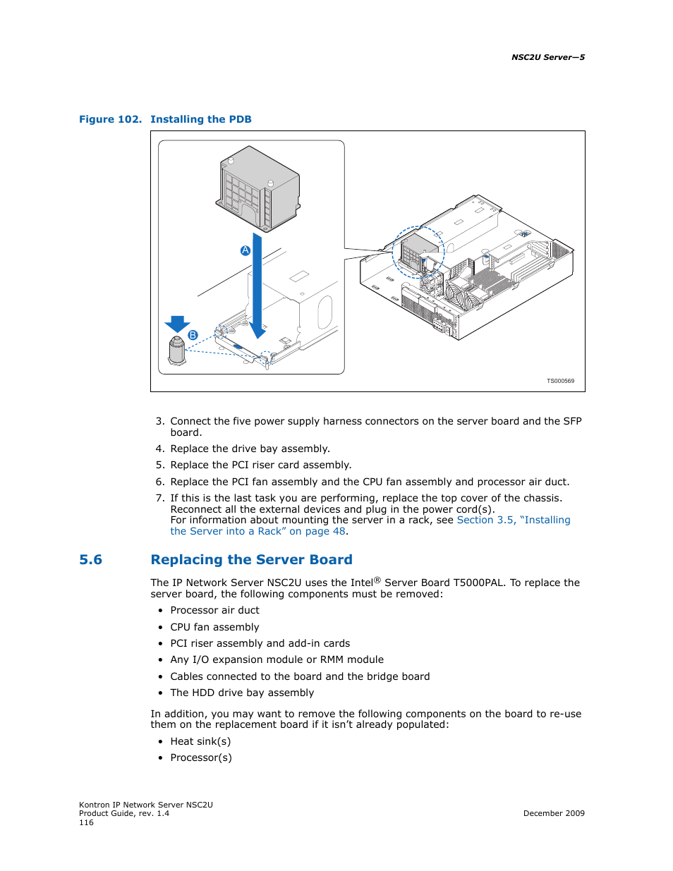 6 replacing the server board, Replacing the server board, Figure 102 | Kontron NSC2U IP Network Server User Manual | Page 116 / 152