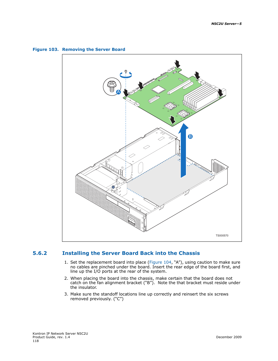 Installing the server board back into the chassis, Figure 103 | Kontron NSC2U IP Network Server User Manual | Page 118 / 152