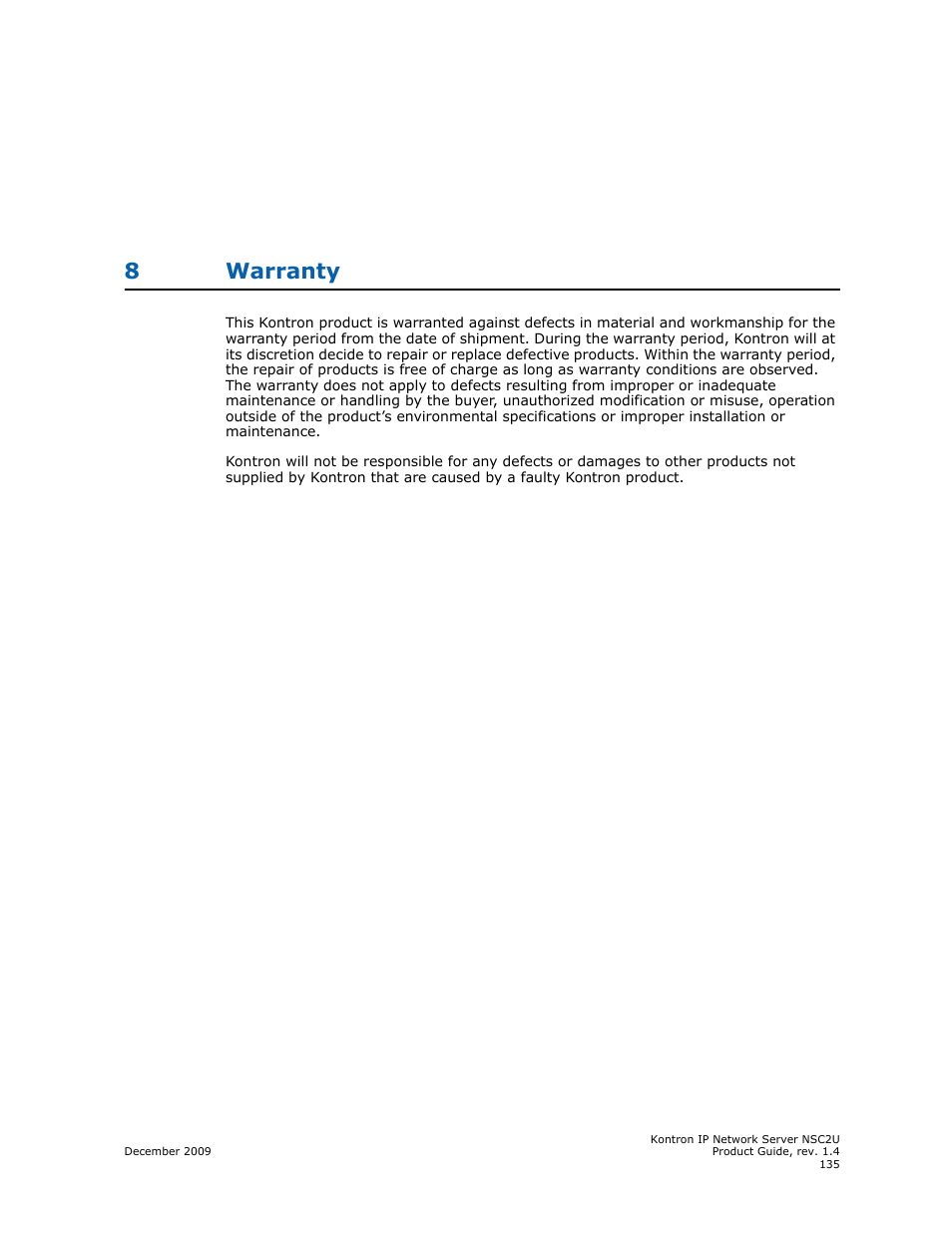 8 warranty, Warranty, 8warranty | Kontron NSC2U IP Network Server User Manual | Page 135 / 152