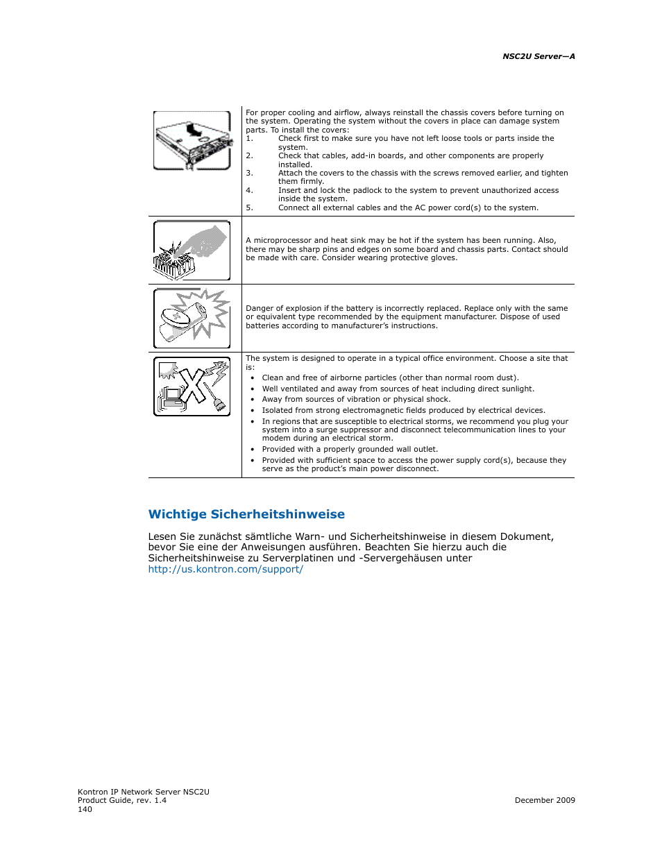 Wichtige sicherheitshinweise | Kontron NSC2U IP Network Server User Manual | Page 140 / 152