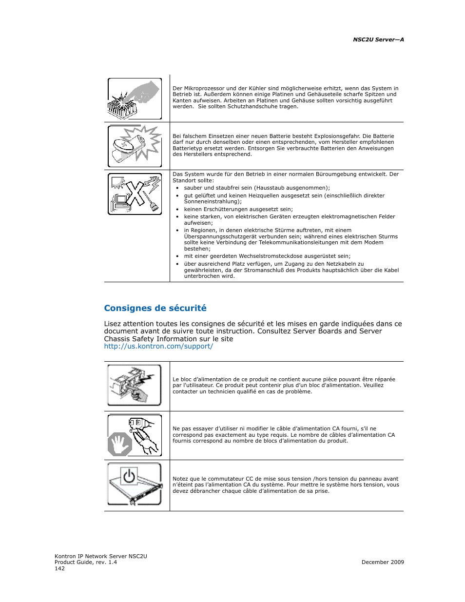 Consignes de sécurité | Kontron NSC2U IP Network Server User Manual | Page 142 / 152