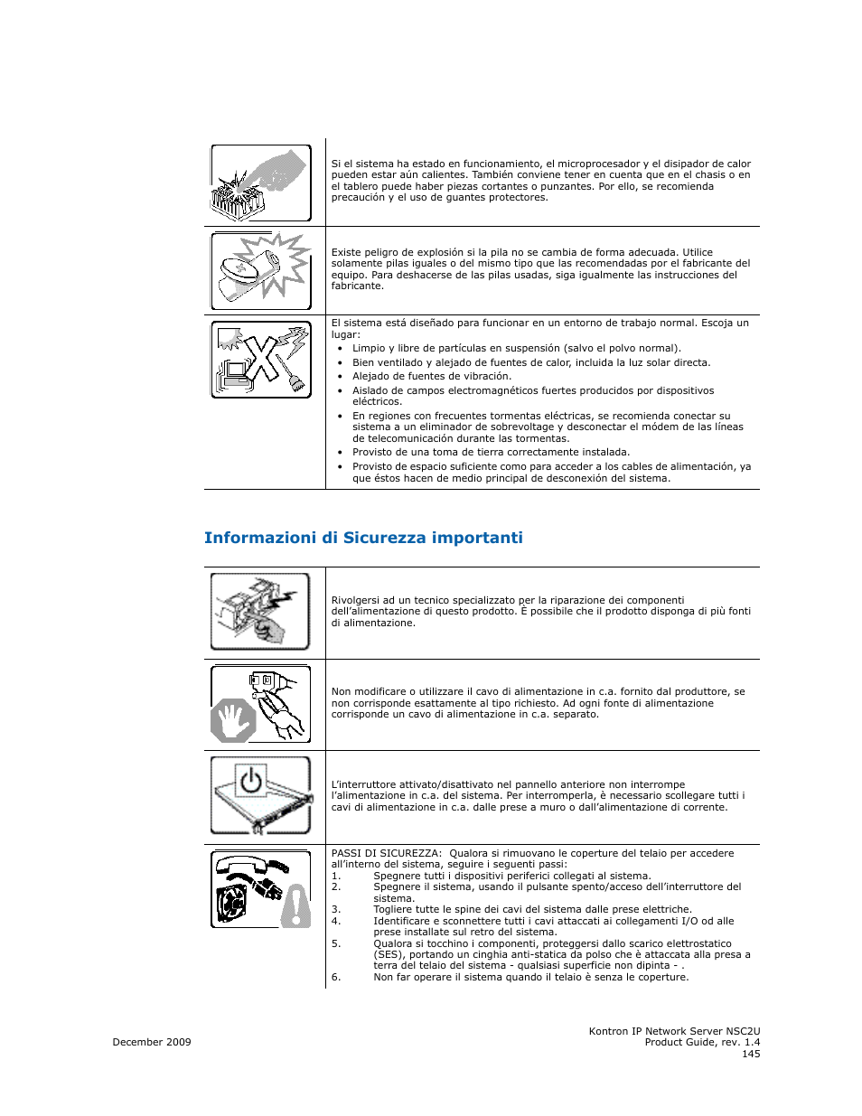 Informazioni di sicurezza importanti | Kontron NSC2U IP Network Server User Manual | Page 145 / 152