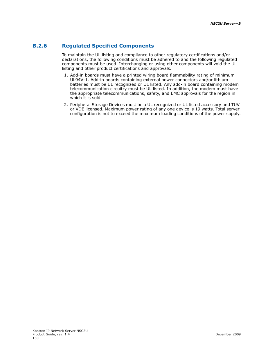 B.2.6 regulated specified components, B.2.6, Regulated specified components | Kontron NSC2U IP Network Server User Manual | Page 150 / 152