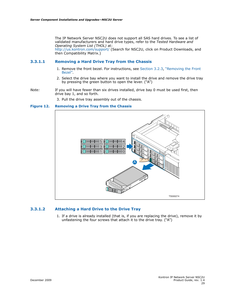 Removing a hard drive tray from the chassis, Attaching a hard drive to the drive tray | Kontron NSC2U IP Network Server User Manual | Page 29 / 152