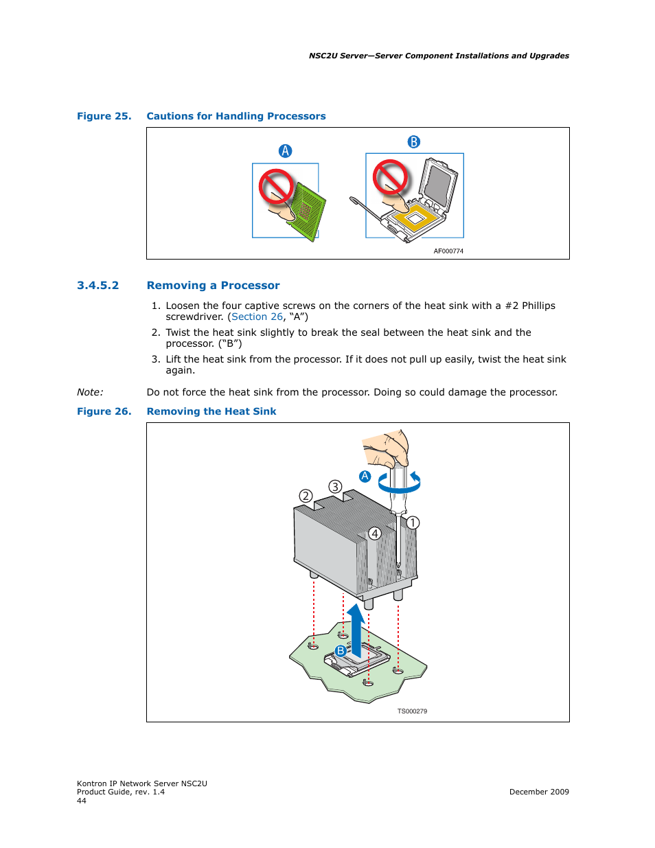 Removing a processor, Figure 25 | Kontron NSC2U IP Network Server User Manual | Page 44 / 152