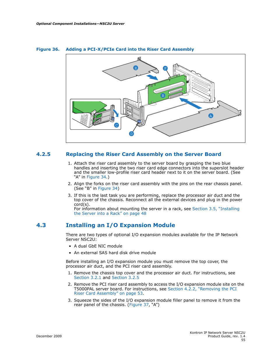 3 installing an i/o expansion module, Installing an i/o expansion module | Kontron NSC2U IP Network Server User Manual | Page 55 / 152