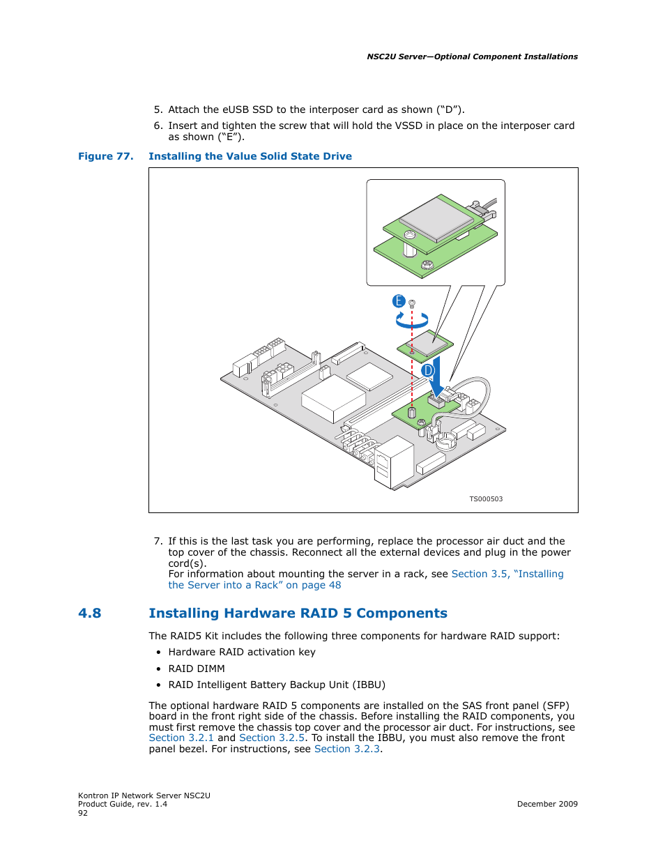 8 installing hardware raid 5 components, Installing hardware raid 5 components | Kontron NSC2U IP Network Server User Manual | Page 92 / 152