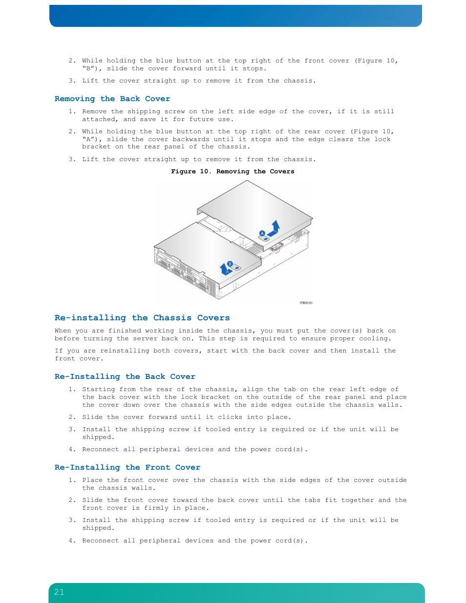 Figure 10, Re-installing the chassis covers | Kontron NSN2U IP Network Server User Manual | Page 22 / 103