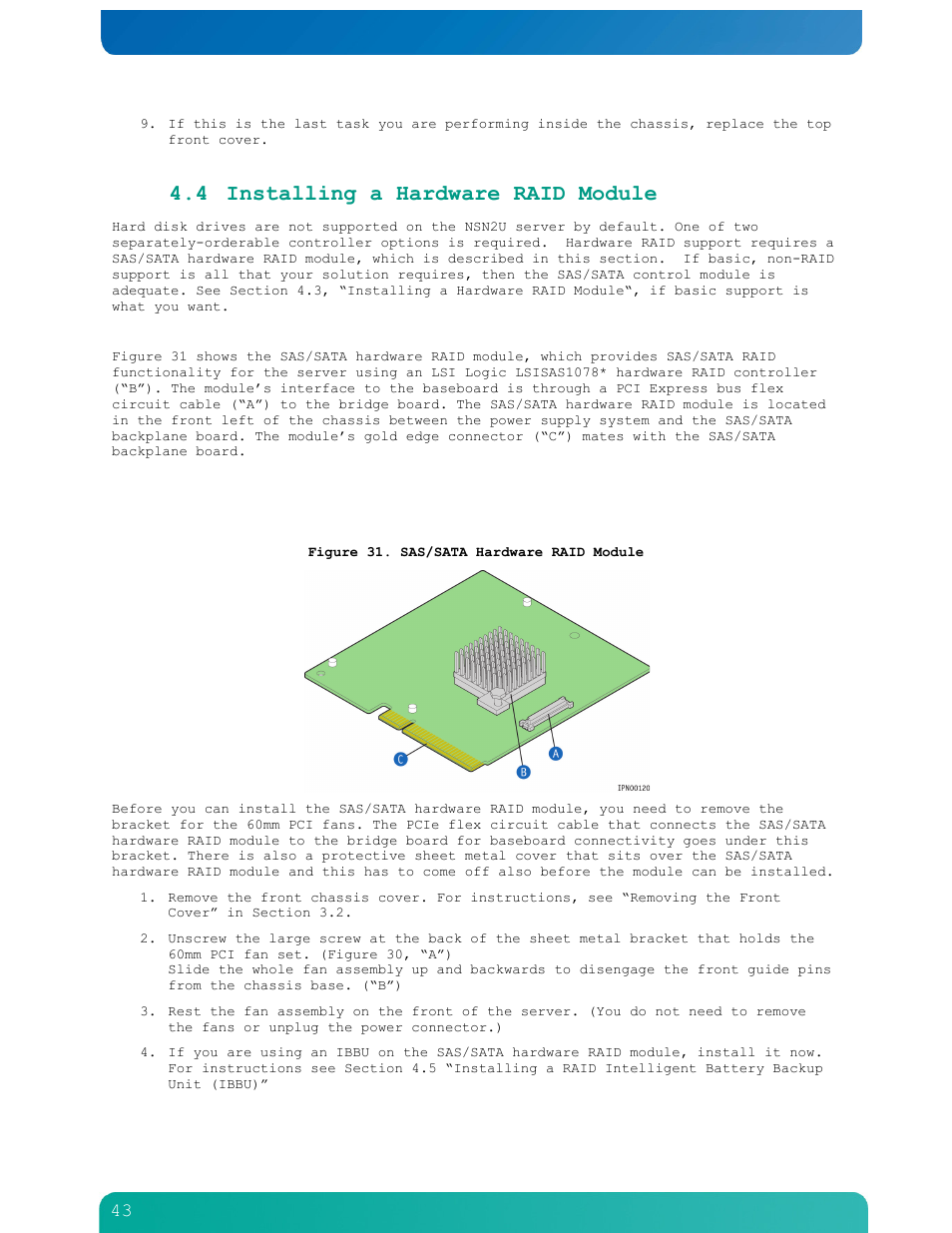 4 installing a hardware raid module | Kontron NSN2U IP Network Server User Manual | Page 44 / 103