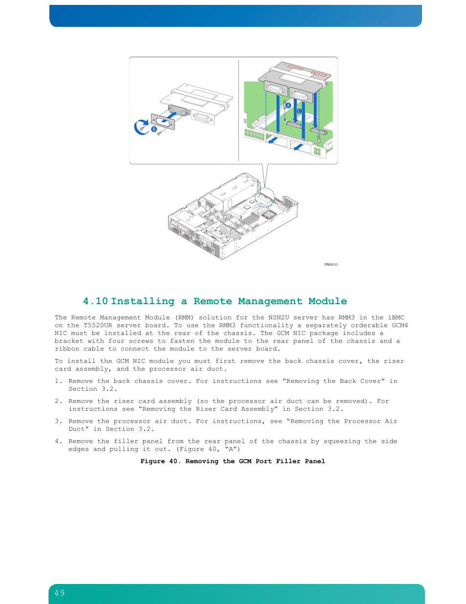 10 installing a remote management module | Kontron NSN2U IP Network Server User Manual | Page 50 / 103