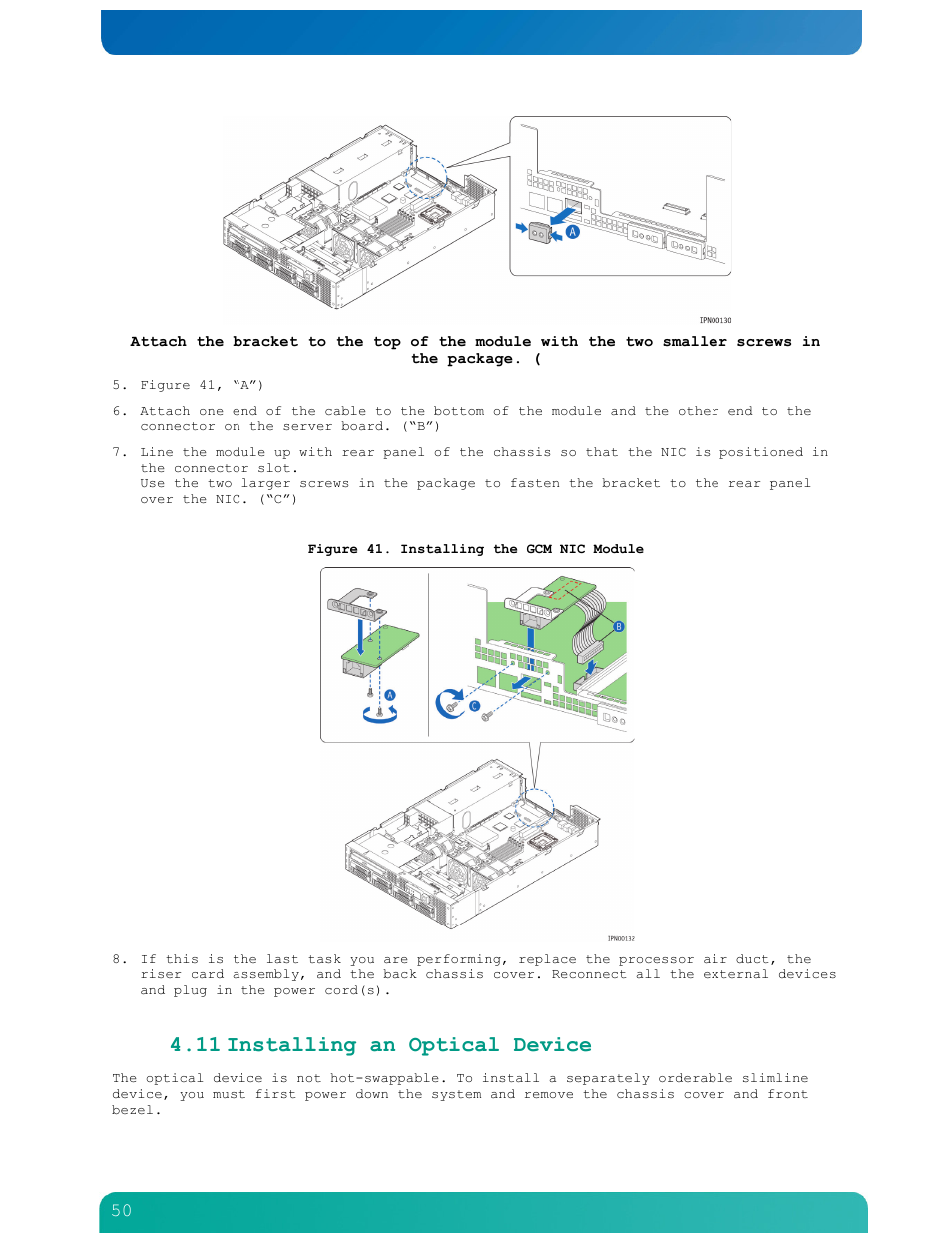 11 installing an optical device | Kontron NSN2U IP Network Server User Manual | Page 51 / 103