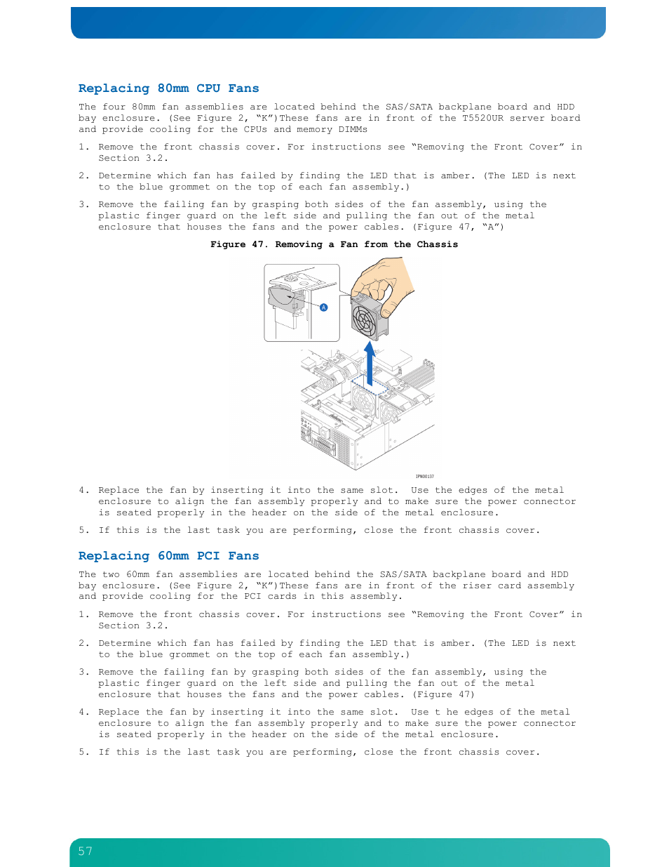 Replacing 80mm cpu fans, Replacing 60mm pci fans | Kontron NSN2U IP Network Server User Manual | Page 58 / 103