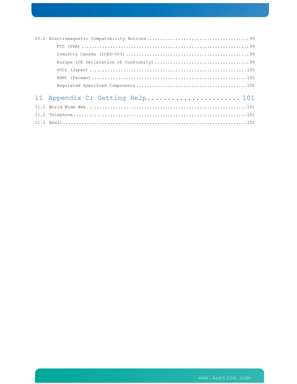 Appendix c: getting help | Kontron NSN2U IP Network Server User Manual | Page 6 / 103