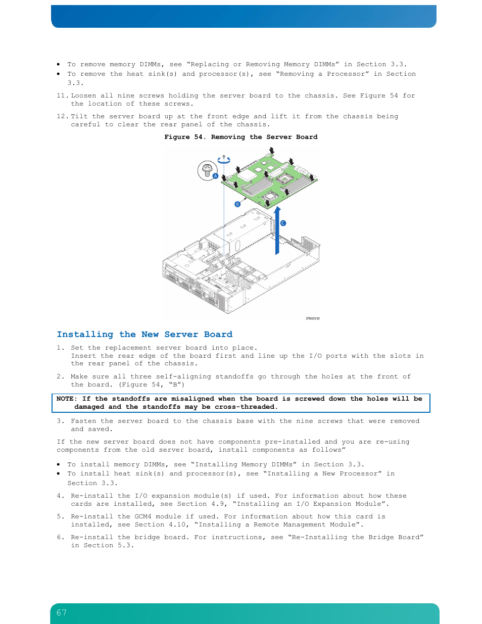 Installing the new server board | Kontron NSN2U IP Network Server User Manual | Page 68 / 103