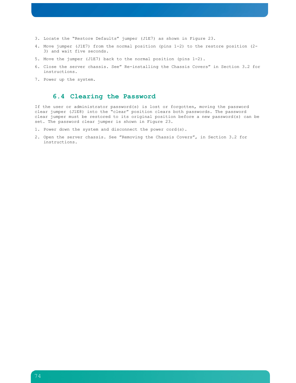 4 clearing the password | Kontron NSN2U IP Network Server User Manual | Page 75 / 103